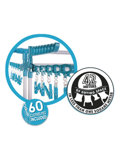 Tendedero Vertical BeproHome Tendospazio Supra Plegable 42 Metros 40 kg de ropa con 72 pinzas facil de mover Convertible