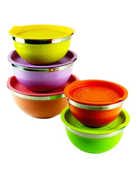 Juego de 5 Cuencos Bepro Chef Colors de Acero Inoxidable con Tapa | Para Cocina y Repostería de Acero Inoxidable con Tapa