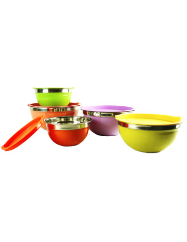 Juego de 5 Cuencos Bepro Chef Colors de Acero Inoxidable con Tapa | Para Cocina y Repostería de Acero Inoxidable con Tapa