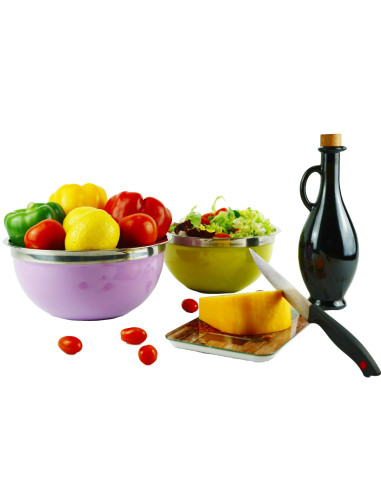 Juego de 5 Cuencos Bepro Chef Colors de Acero Inoxidable con Tapa | Para Cocina y Repostería de Acero Inoxidable con Tapa