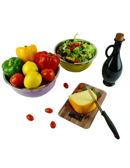 Juego de 5 Cuencos Bepro Chef Colors de Acero Inoxidable con Tapa | Para Cocina y Repostería de Acero Inoxidable con Tapa