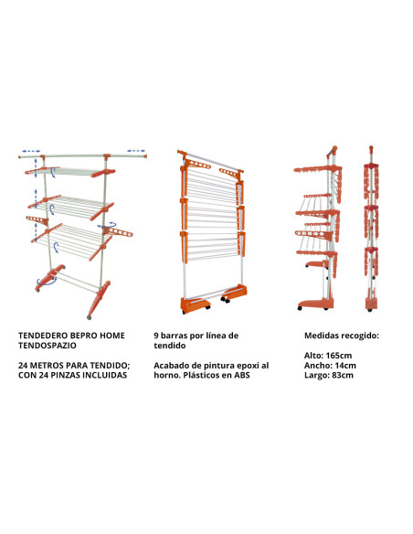 Tendedero Vertical TendoSpazio | Robusto, Altura Ajustable, 24m de Secado
